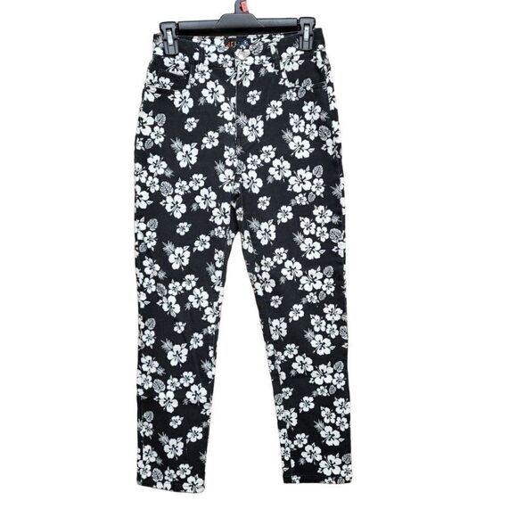dELiAs by Dolls Kill Island Time High Rise Floral Skinny‎ Jeans Black Womens S - Picture 1 of 16